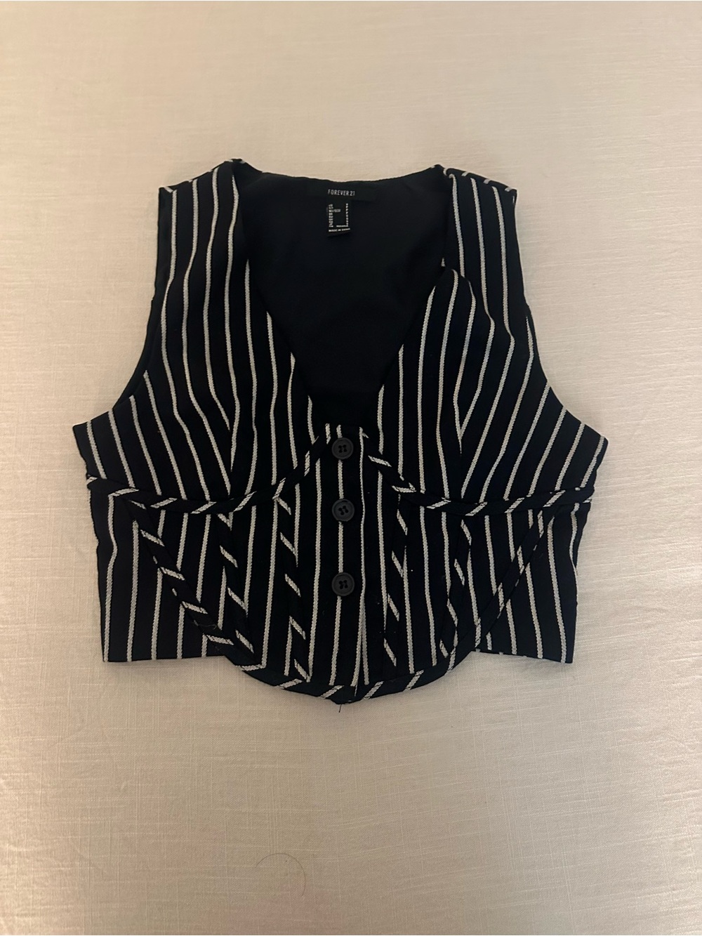 Forever 21 Black & White Pinstripe Cropped Button Vest